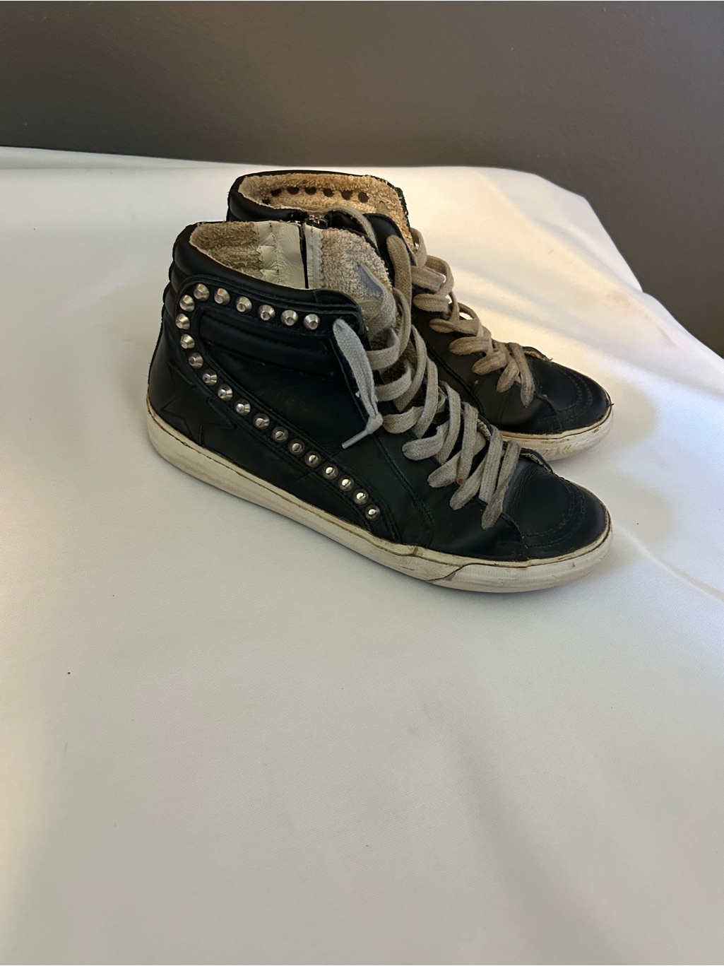 Womenâs Golden Goose Leather Studded High-Top Sneakers With White Soles